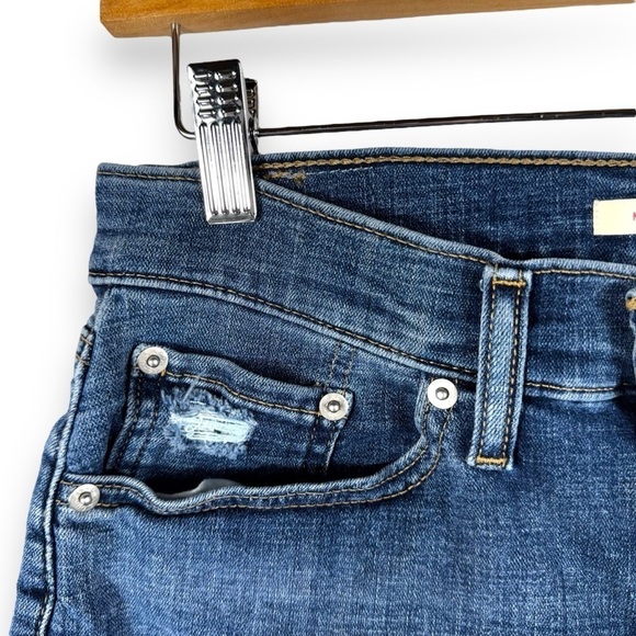 Levi's Mid Length Distressed Mid Rise Denim Jean Shorts, Medium Wash, Size 27 - Picture 3 of 9